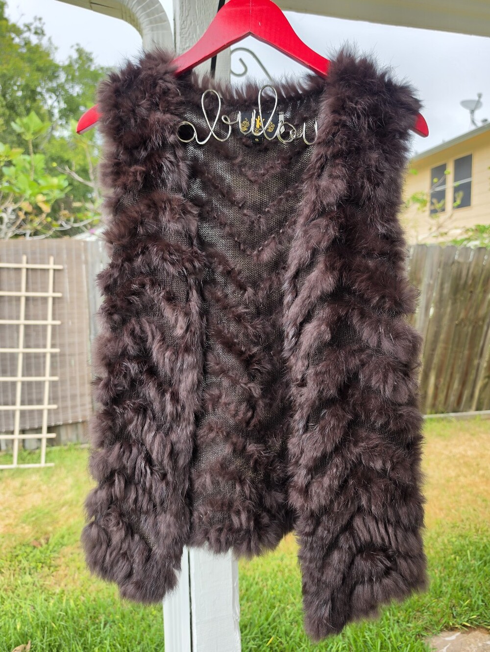 Metric Knits Brown Rabbit Fur Sweater Vest Size S